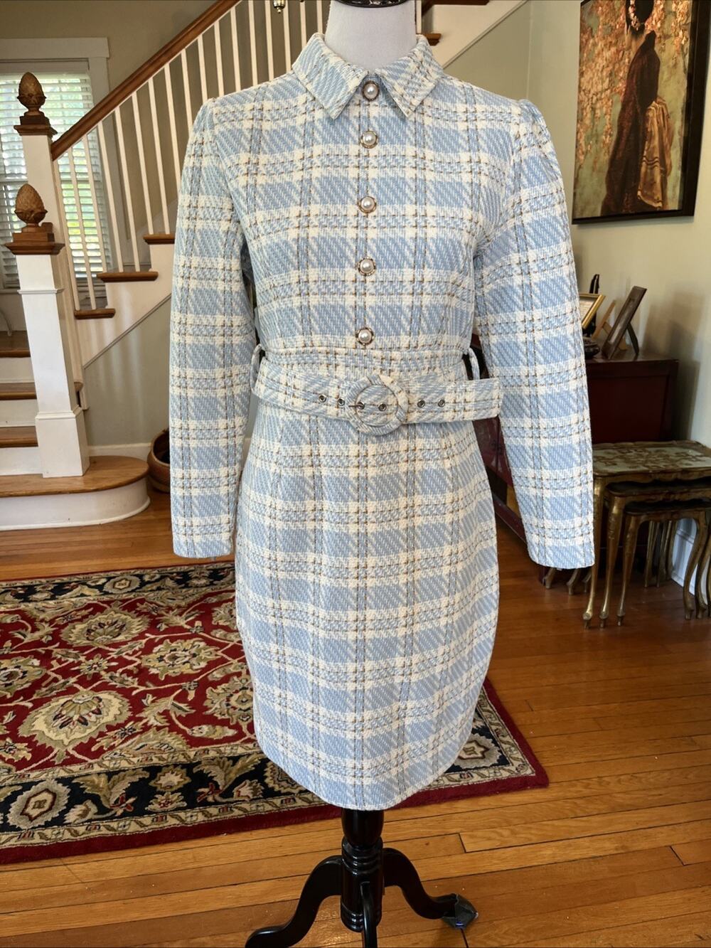 NEW Ivy City Co MyKayla Dress L Retro Tweed Pearl Button Classic Preppy Y2k - Picture 1 of 16